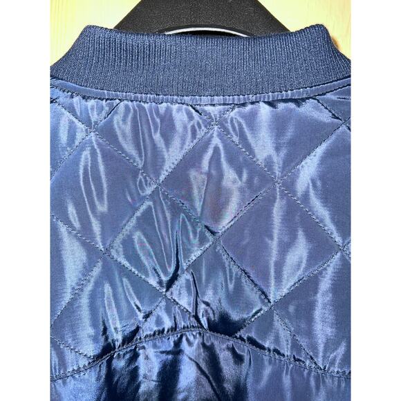 2X Logo Puffer Coat Quilted Jacket Lori Goldstein Navy Blue Midi Zip Front Lined - Picture 13 of 16